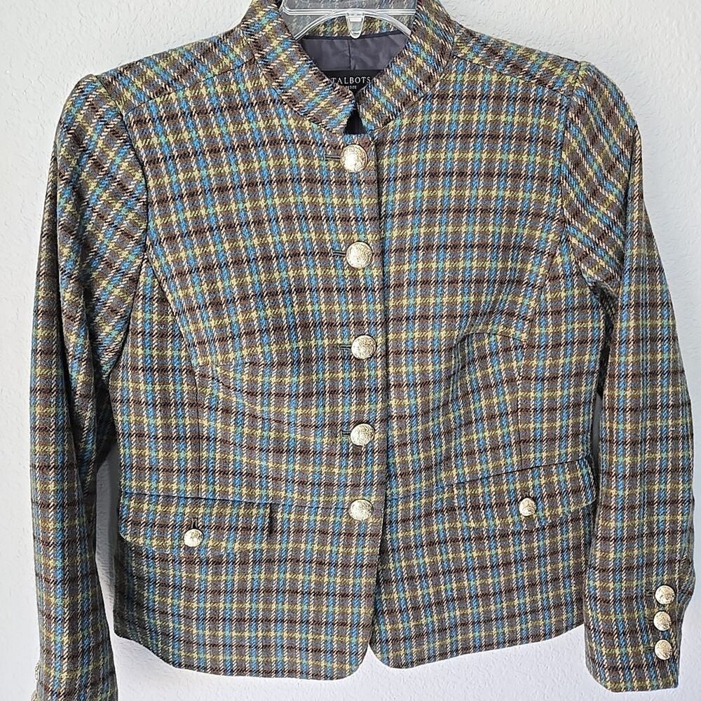 Talbots 10P Petite Plaid Wool Blend Blazer Jacket NWT Gold Button Office Capsule - Picture 2 of 8